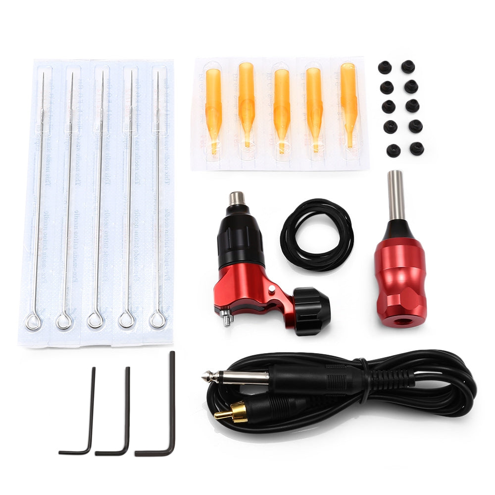 Complete Tattoo Kit Motor Hook Cable Grip Needle Wrench Rubber Band Shockproof Ring