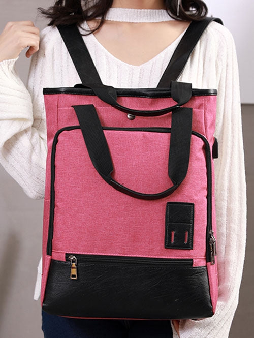 Casual Color Block Top Handle Backpack