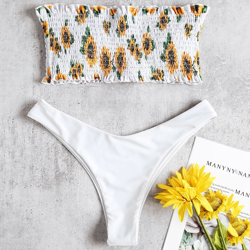 Bandeau Sunflower Shirred Bikini