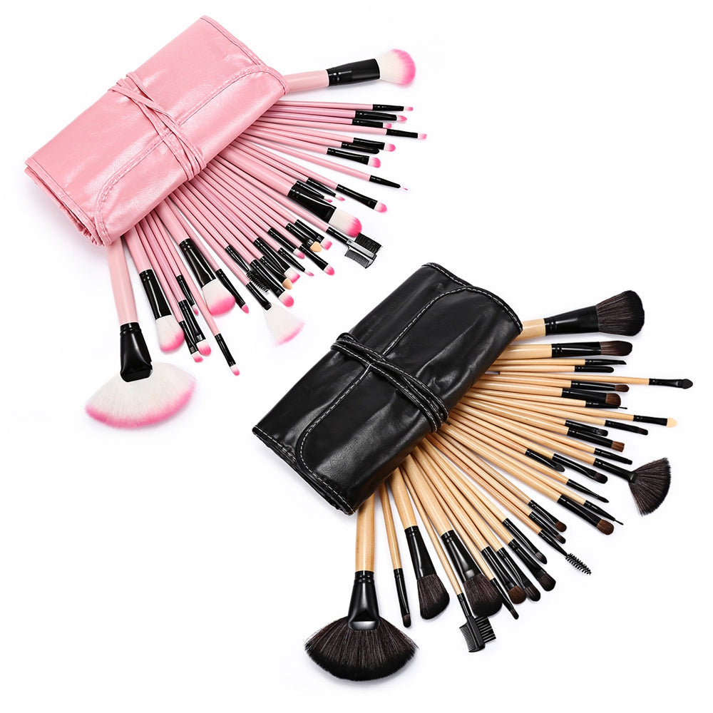 Chic 32 Pcs Makeup Brush Set Cosmetic Tools with Faux Leather Pure Color Bag