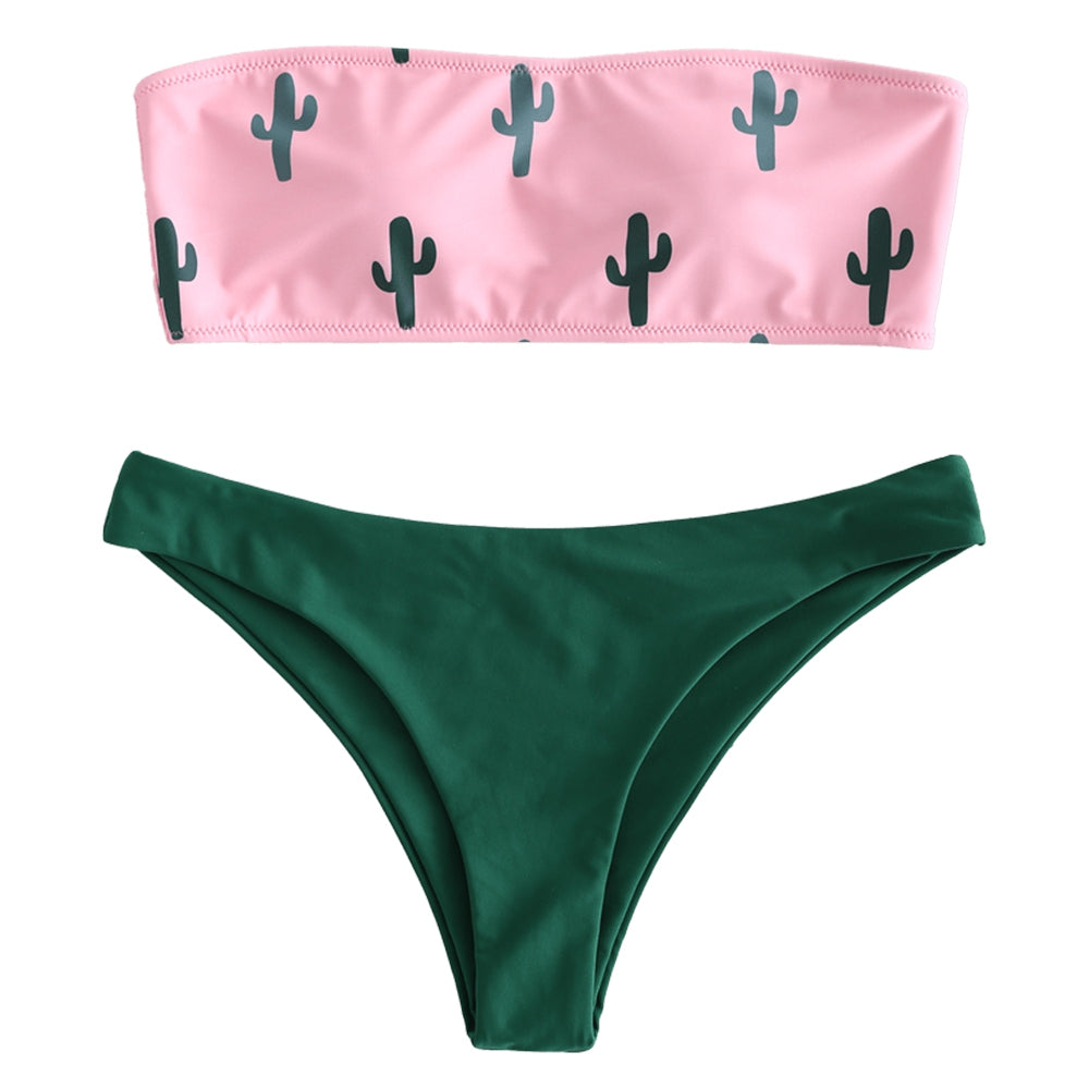 Cactus Print Tube Bikini Set