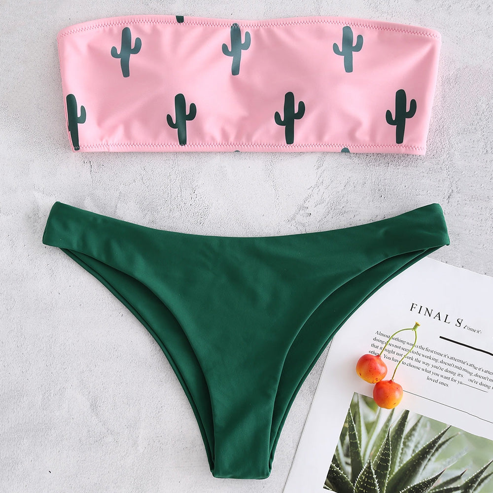 Cactus Print Tube Bikini Set