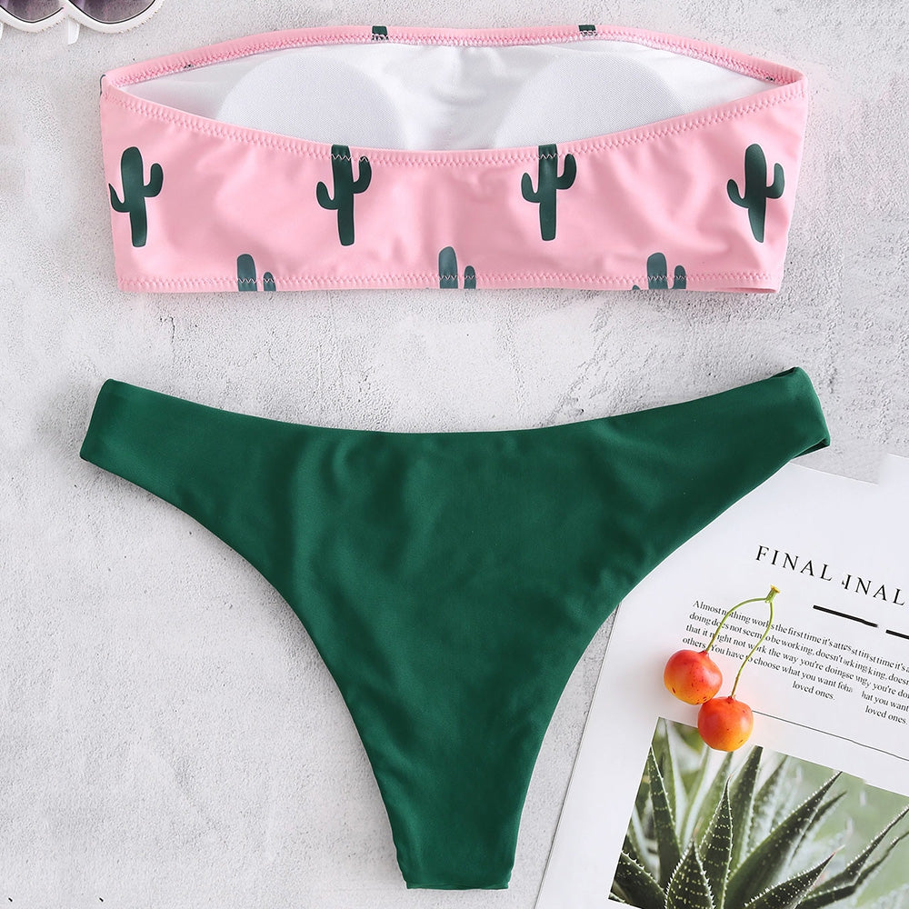 Cactus Print Tube Bikini Set