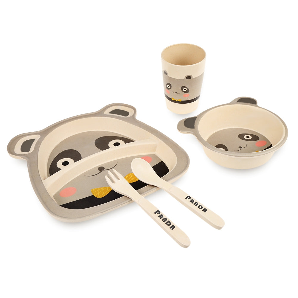 5PCS Baby Bamboo Fiber Tableware Animal Pattern for Kid Children