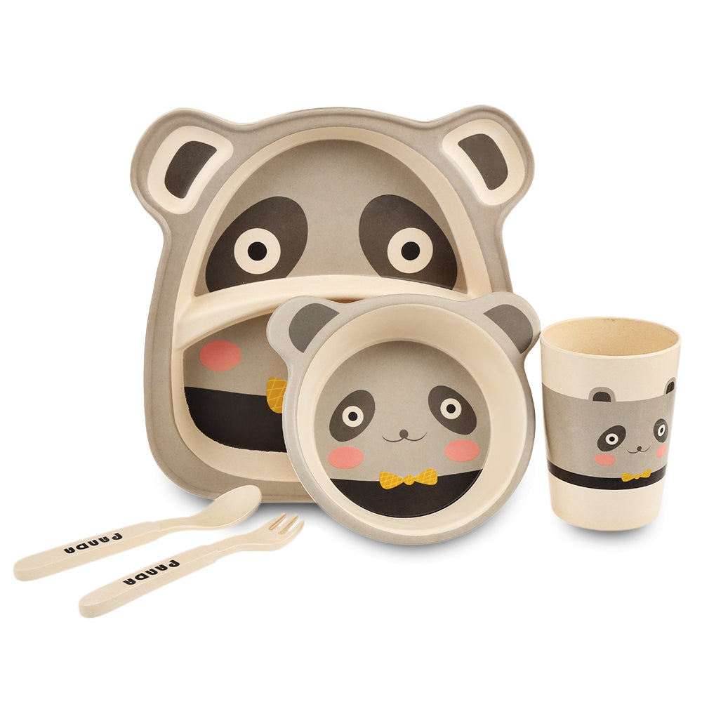 5PCS Baby Bamboo Fiber Tableware Animal Pattern for Kid Children