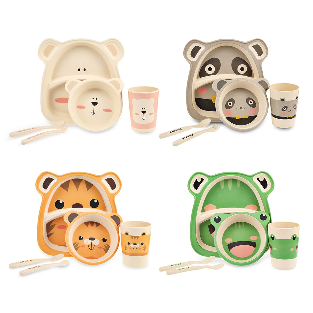 5PCS Baby Bamboo Fiber Tableware Animal Pattern for Kid Children