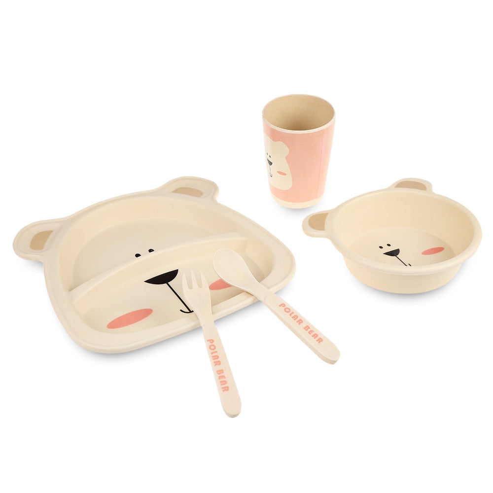 5PCS Baby Bamboo Fiber Tableware Animal Pattern for Kid Children