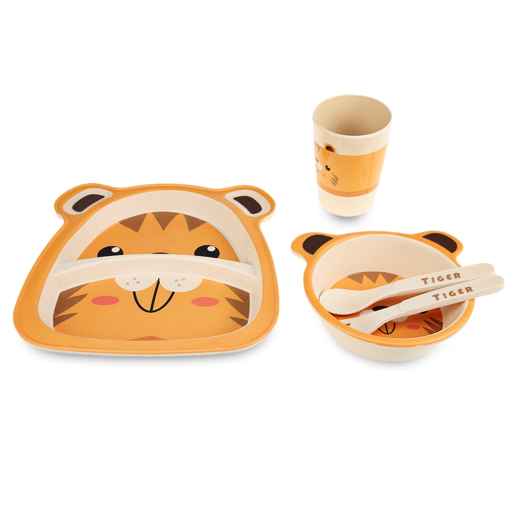 5PCS Baby Bamboo Fiber Tableware Animal Pattern for Kid Children