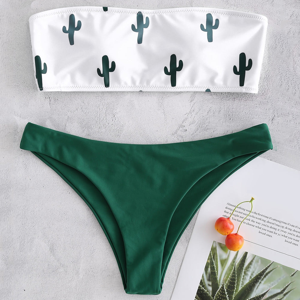 Cactus Print Tube Bikini Set