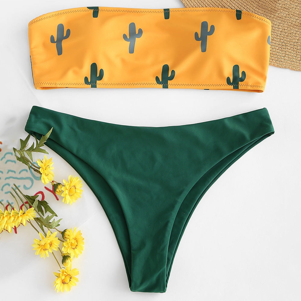 Cactus Print Tube Bikini Set