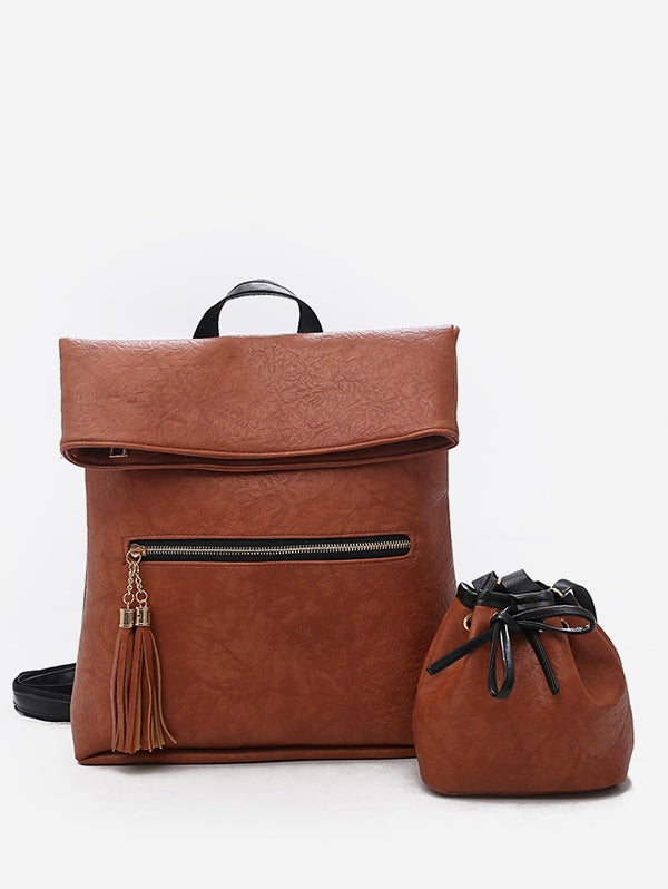 2 Pieces Flap Tassel Backpack Set