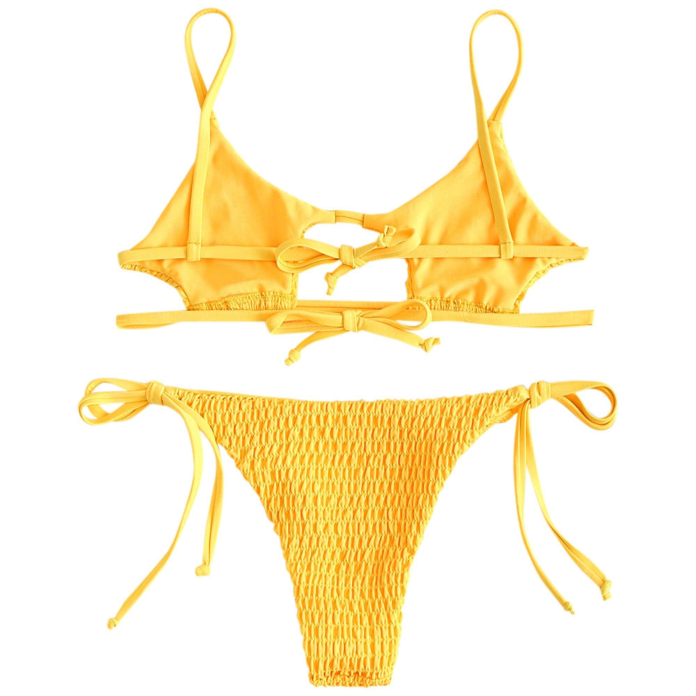 Bralette Smocked String Bikini Set