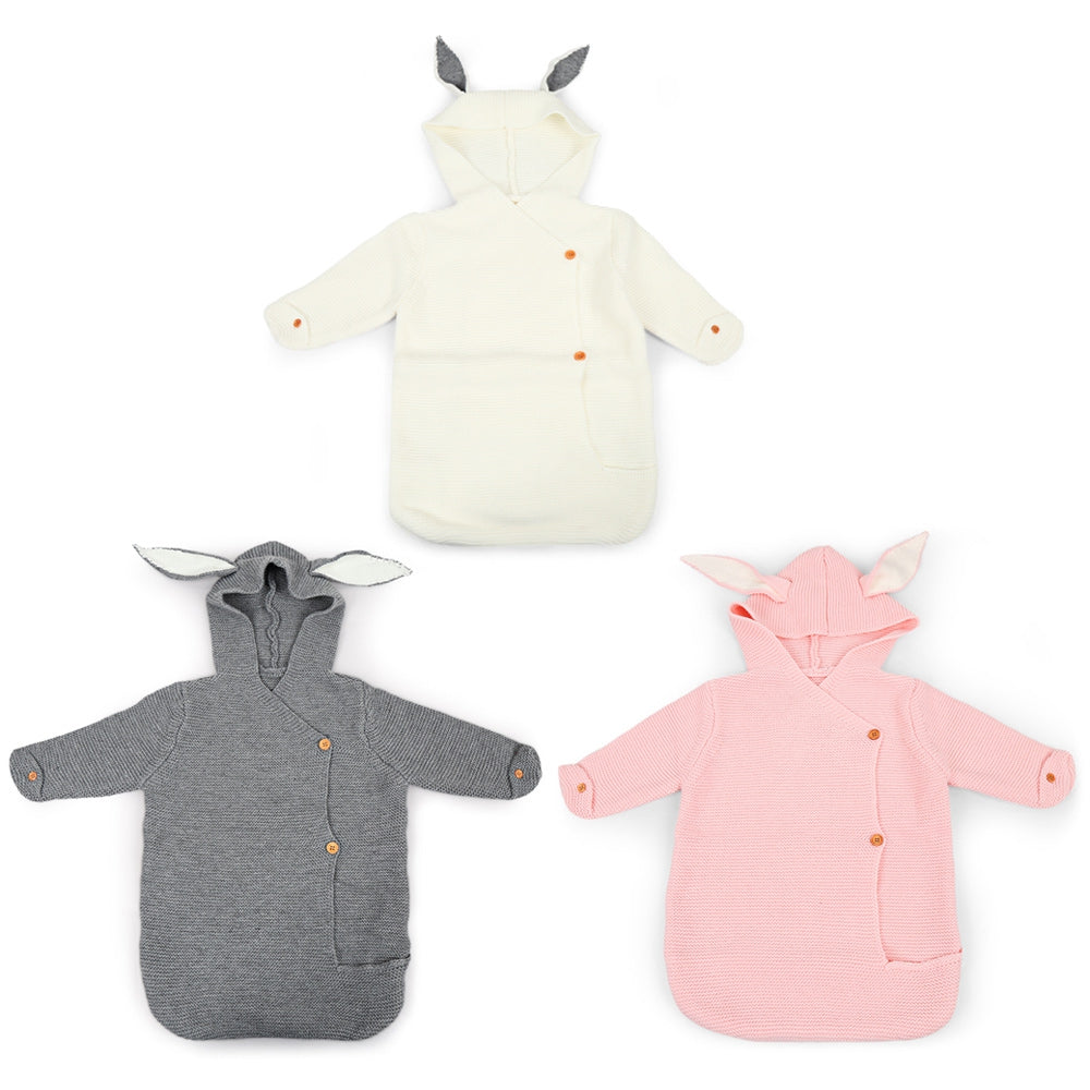 Baby Wearable Cute Rabbit Shape Knitted Swaddle Blanket Infant Sleeping Bag