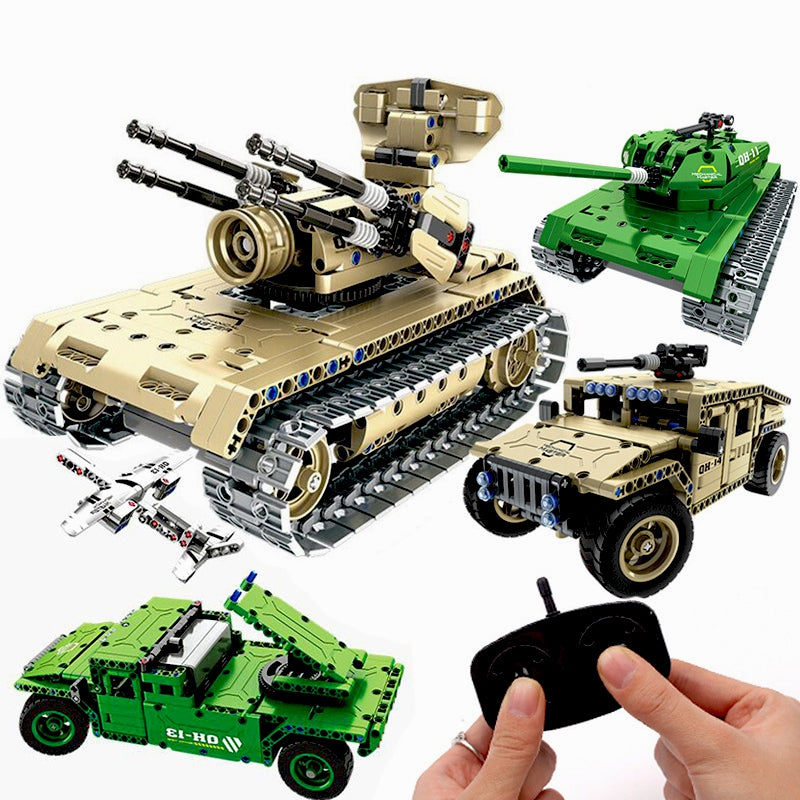 DIY Electric Remote Control Building Blocks Military Chariot Children Educational Toy