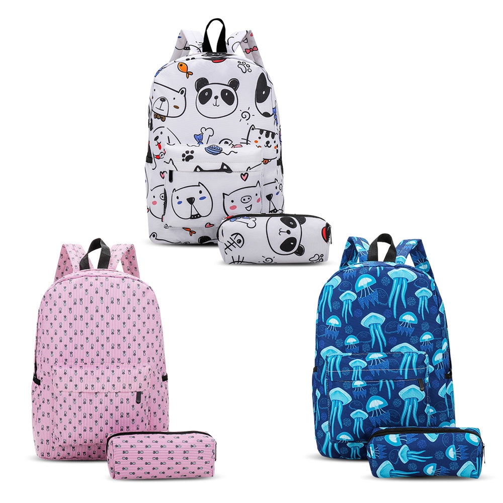 2pcs Guapabien Canvas Printing Women Girls Backpack Small Coin Pouch