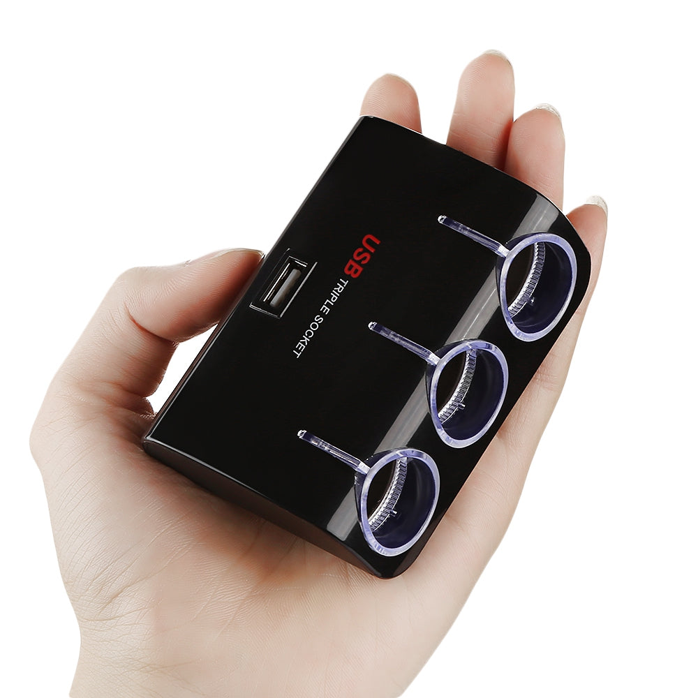 70W Car Multifunctional 3 Sockets Cigarette Lighter with USB Charging Port