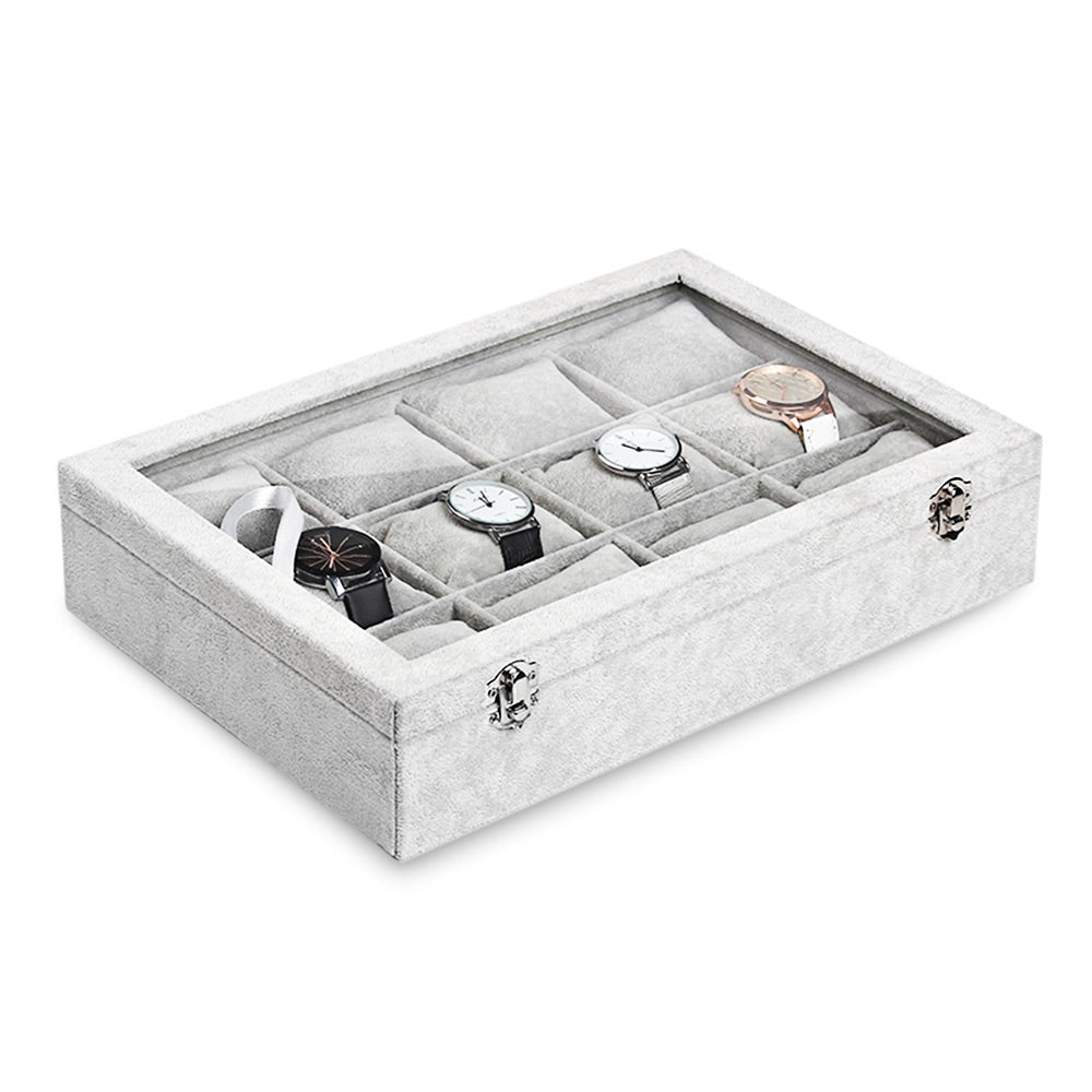 12-grid Ice Velvet Pillow Jewelry Storage Box High-grade Flannel Watch Box