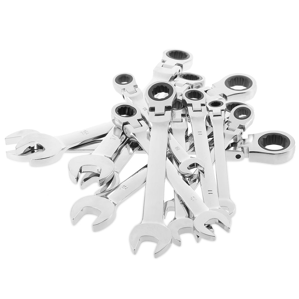 12PCS Combination Ratchet Wrench Flexible Pivoting Head Spanner Set