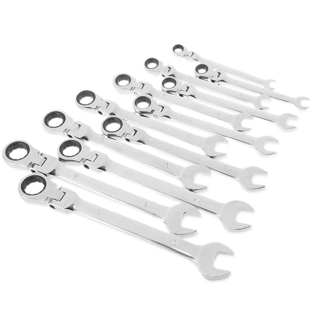 12PCS Combination Ratchet Wrench Flexible Pivoting Head Spanner Set