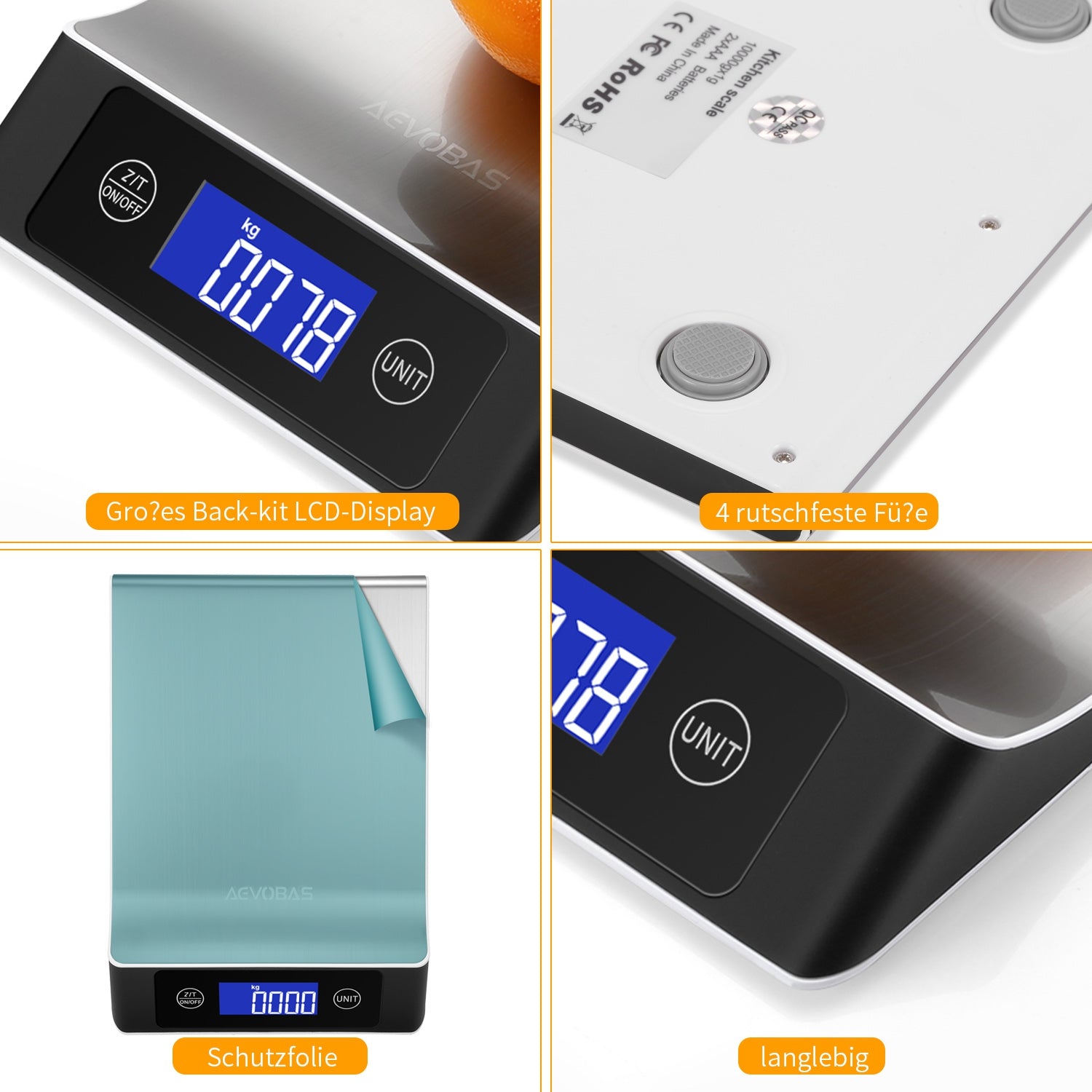 AEVOBAS CX - 2017 Digital Kitchen Food Weighing Scale with Back-lit LCD Display