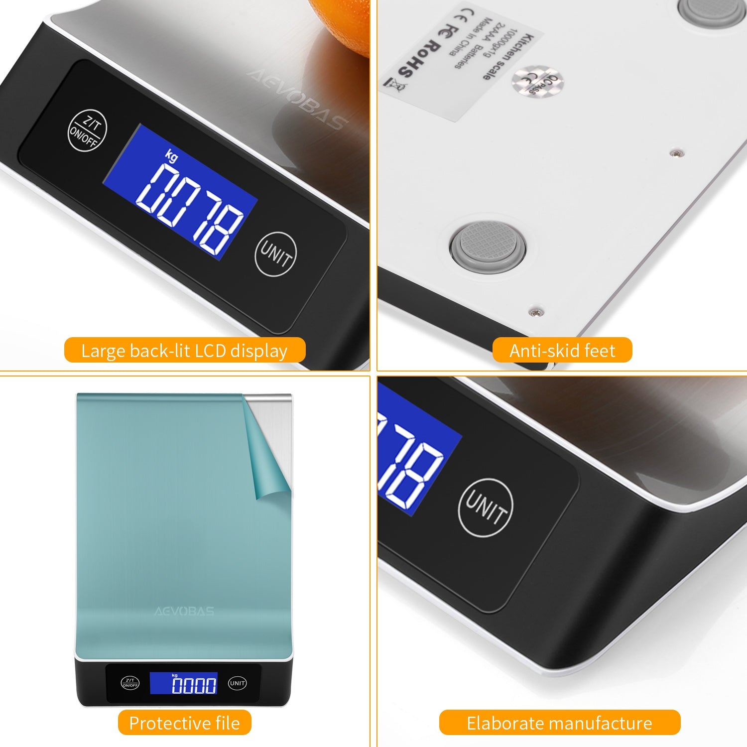 AEVOBAS CX - 2017 Digital Kitchen Food Weighing Scale with Back-lit LCD Display