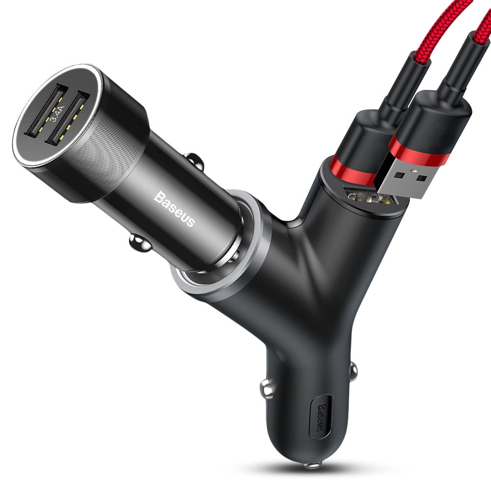 Baseus Y-shape Dual USB Car Charger with Cigarette Extended Port