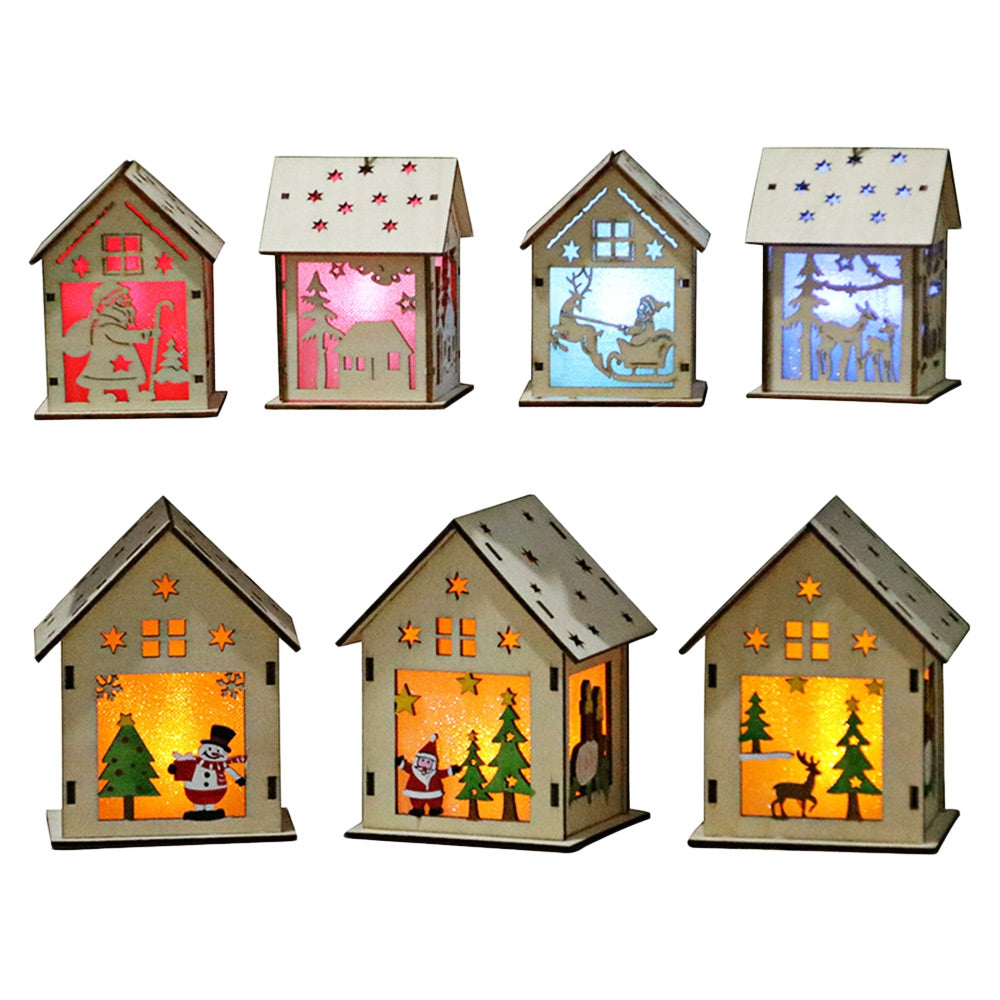 Christmas Glowing Cabin Creative Xmas Snow House with Lights Wooden Cabins