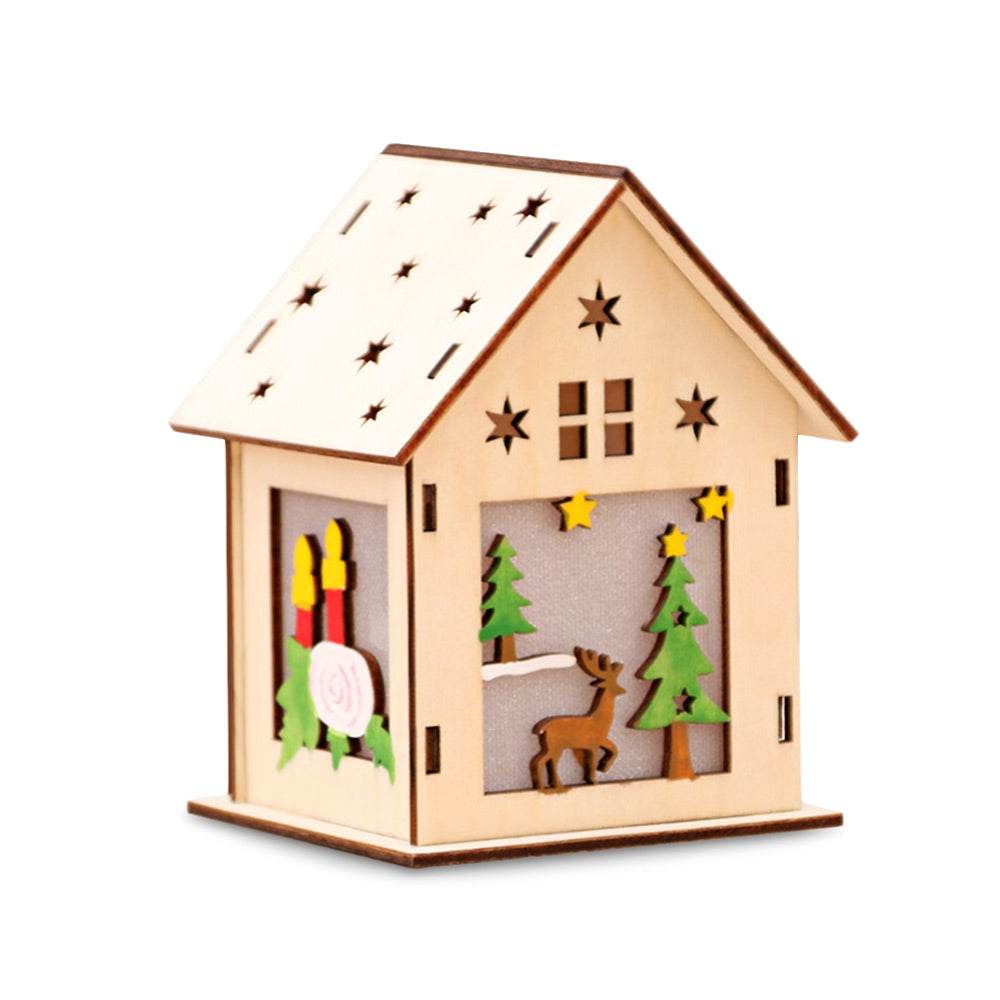 Christmas Glowing Cabin Creative Xmas Snow House with Lights Wooden Cabins