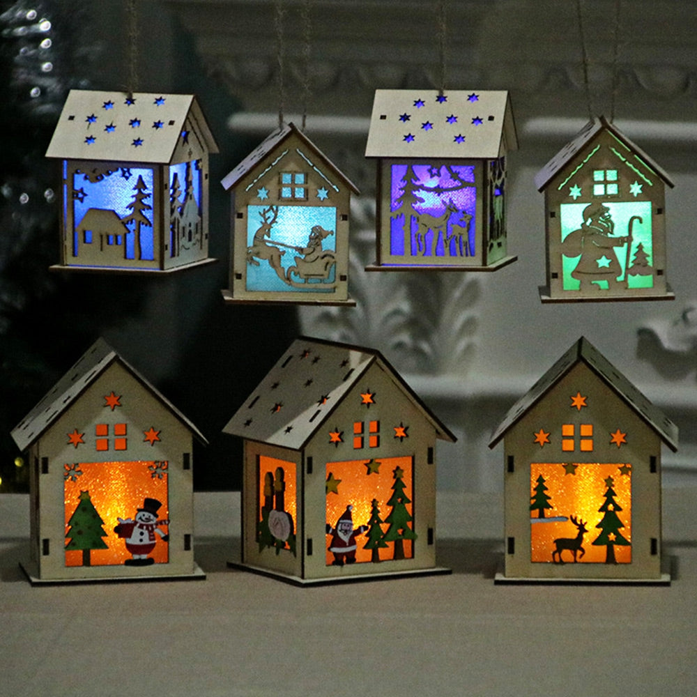 Christmas Glowing Cabin Creative Xmas Snow House with Lights Wooden Cabins