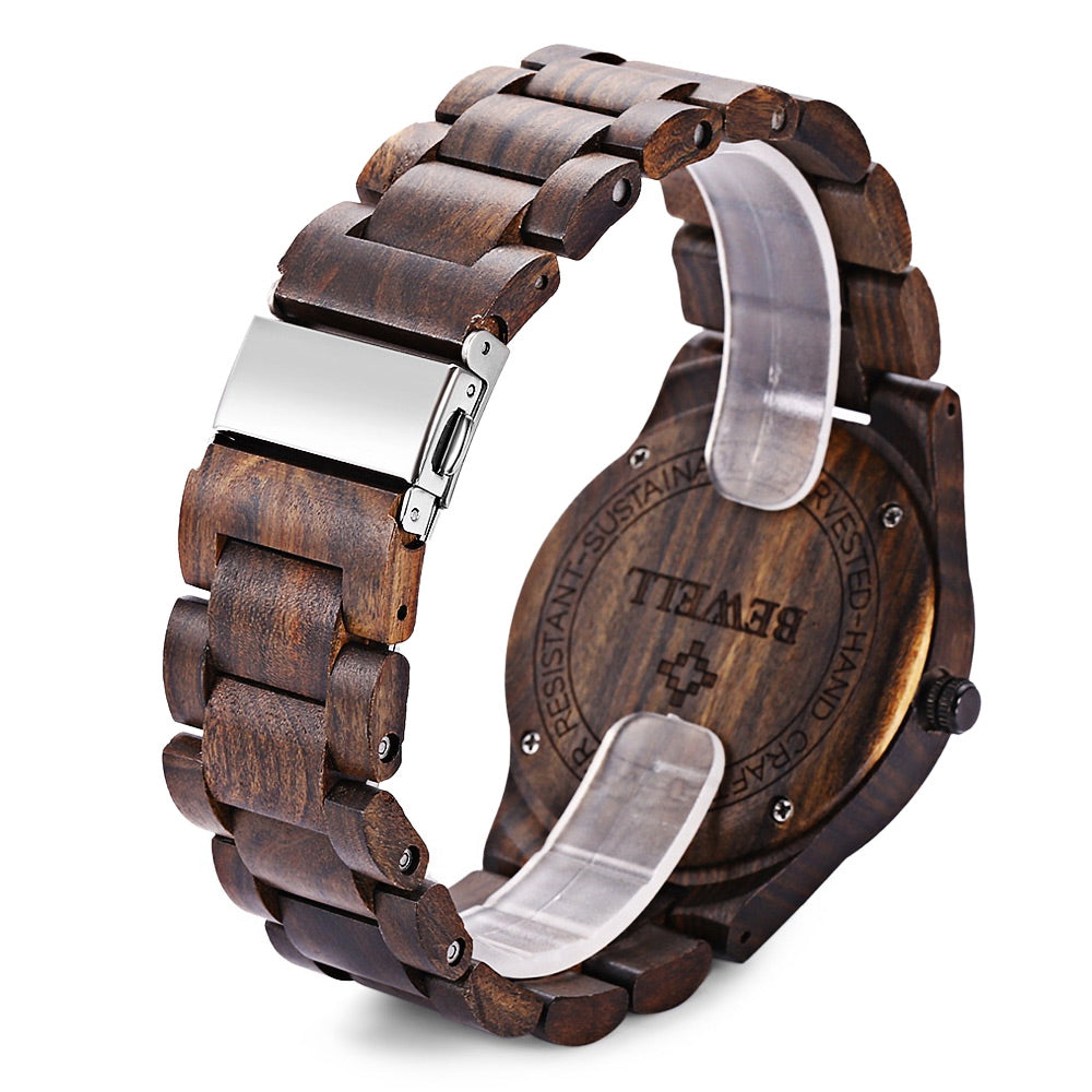 Bewell ZS - W086B Wood Quartz Men Watch Analog Date Display