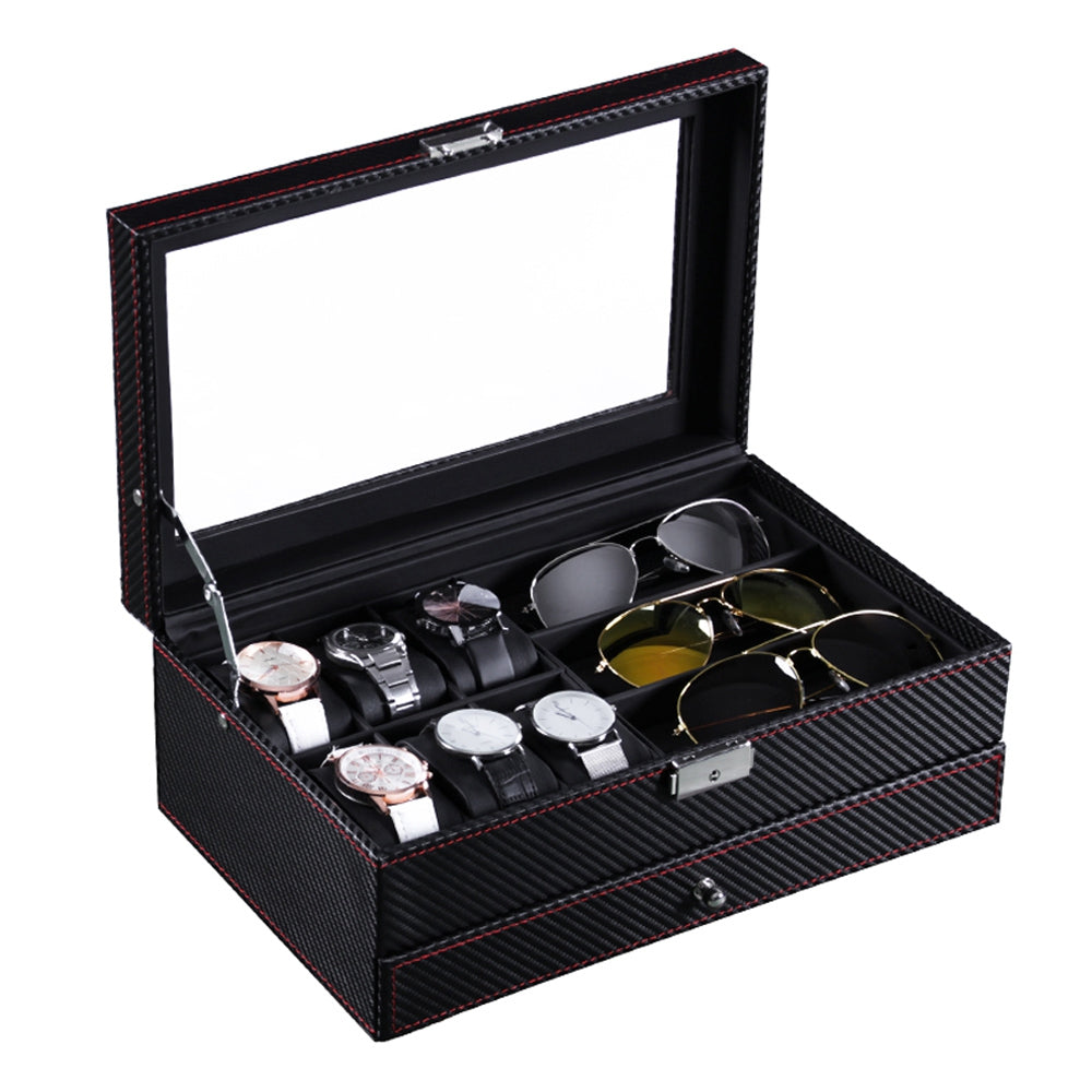 Double-layer Display Case PU Leather Jewelry Storage Box Organizer