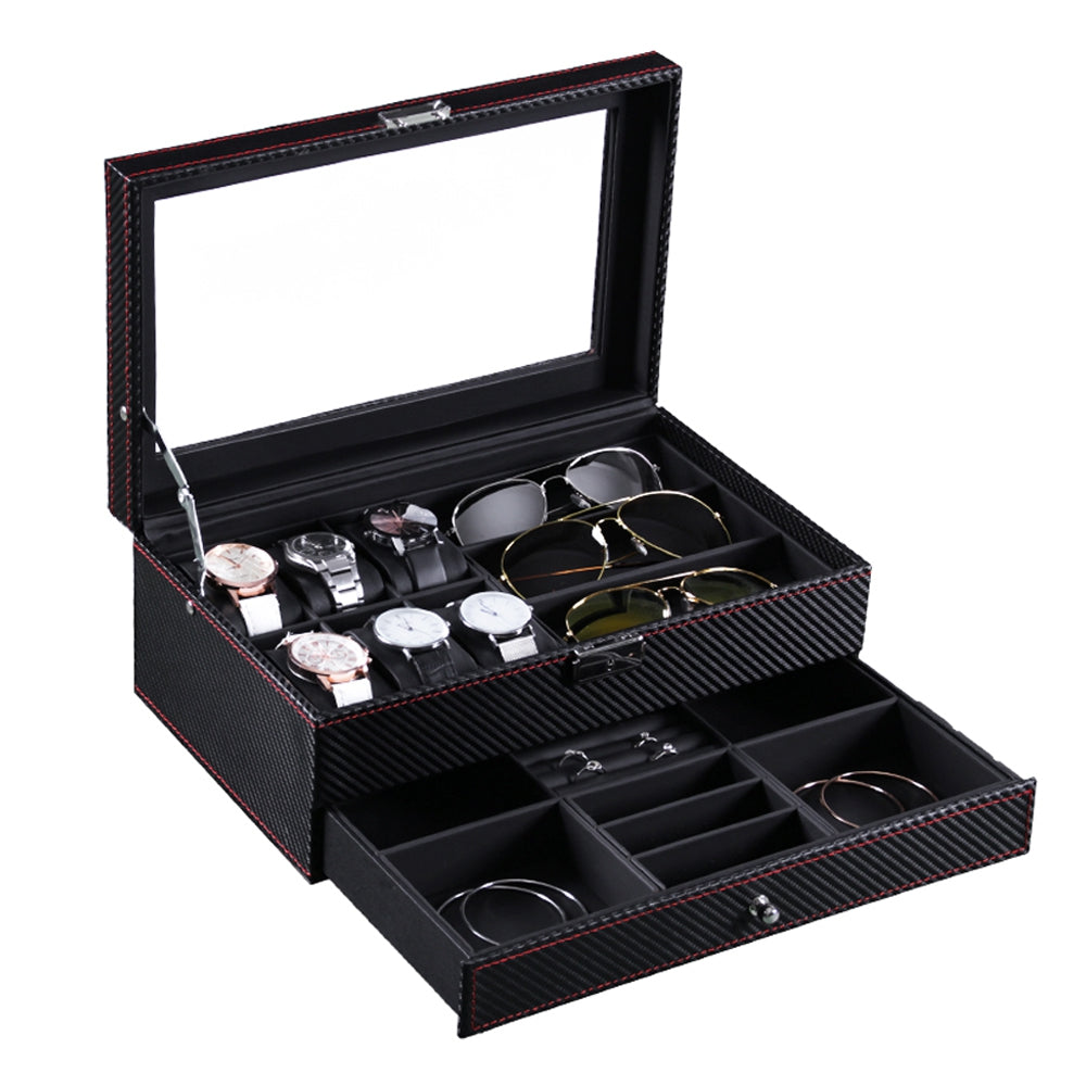 Double-layer Display Case PU Leather Jewelry Storage Box Organizer