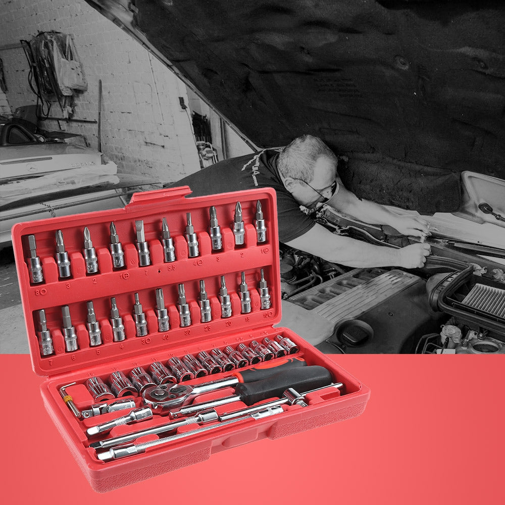 46 in 1 Repair Tool Ratchet Spanner Screwdriver Socket Set