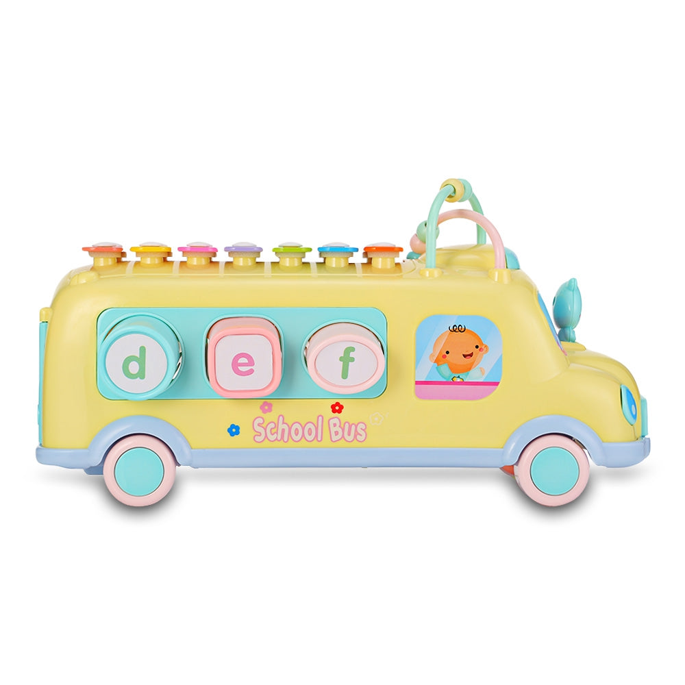 1022 - 9 Baby School Bus Toy Music Car with Percussion Piano Matching Blocks