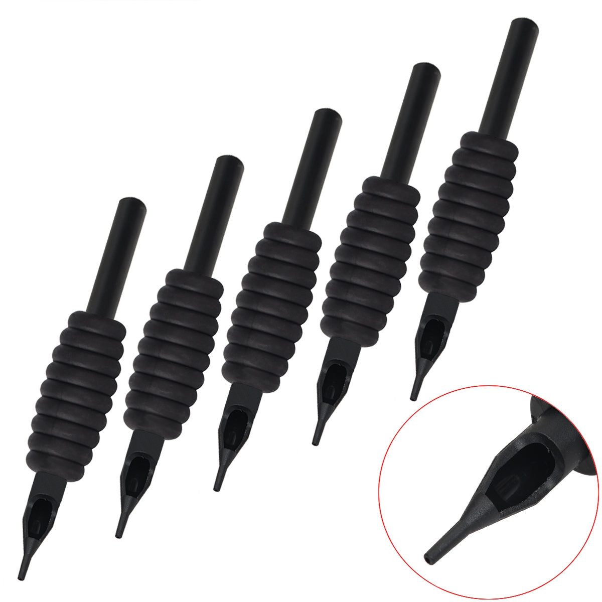 5pcs / Set Anti-slip Black Silicone Tattoo Grip Tube