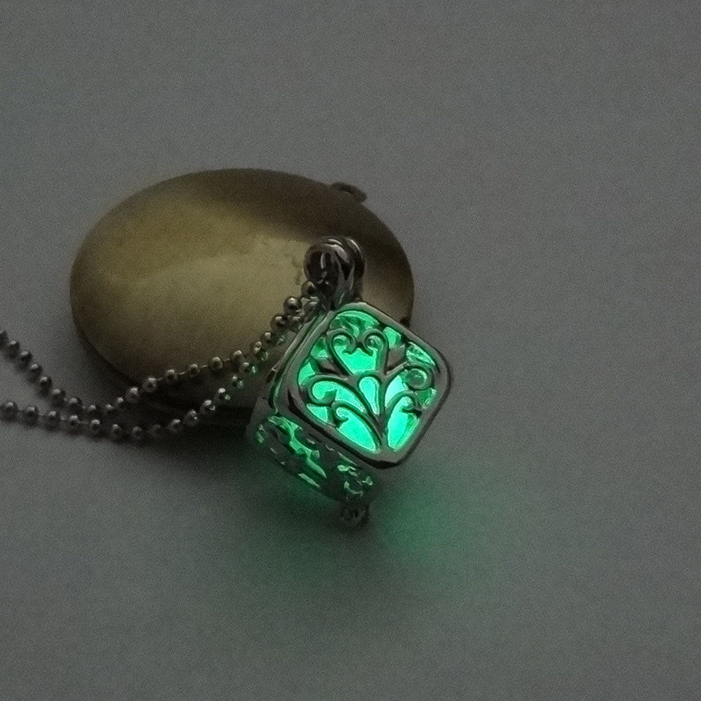Charm Silver Cube Light Necklace Women Glowing Pendant Jewelry