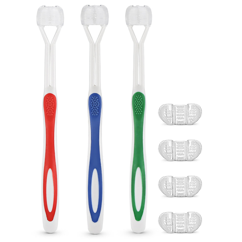 3PCS Three-sided Toothbrushes with 4PCS Replaceable Brush Heads