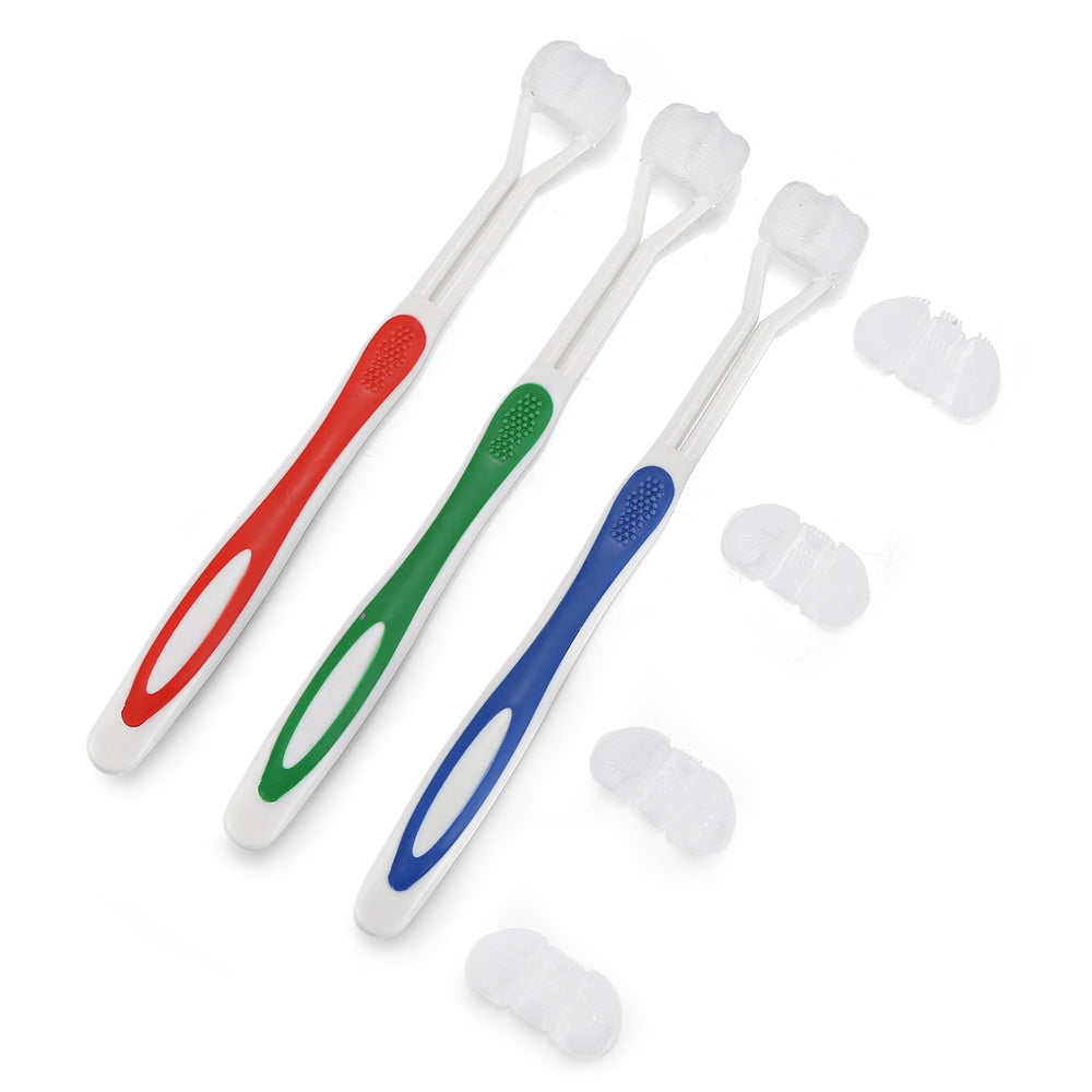 3PCS Three-sided Toothbrushes with 4PCS Replaceable Brush Heads