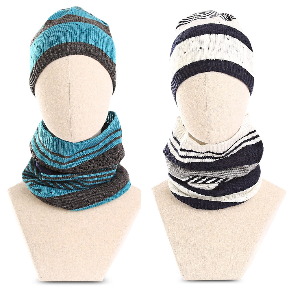 2 in 1 Patchwork Women Skullies Beanies Warm Cap Female Knitted Hat Bib