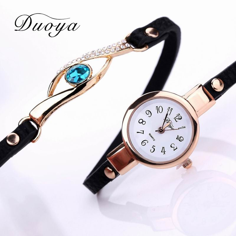 DUOYA D041 Women Wrap Around Leather Quartz Wrist Watch with Diamonds