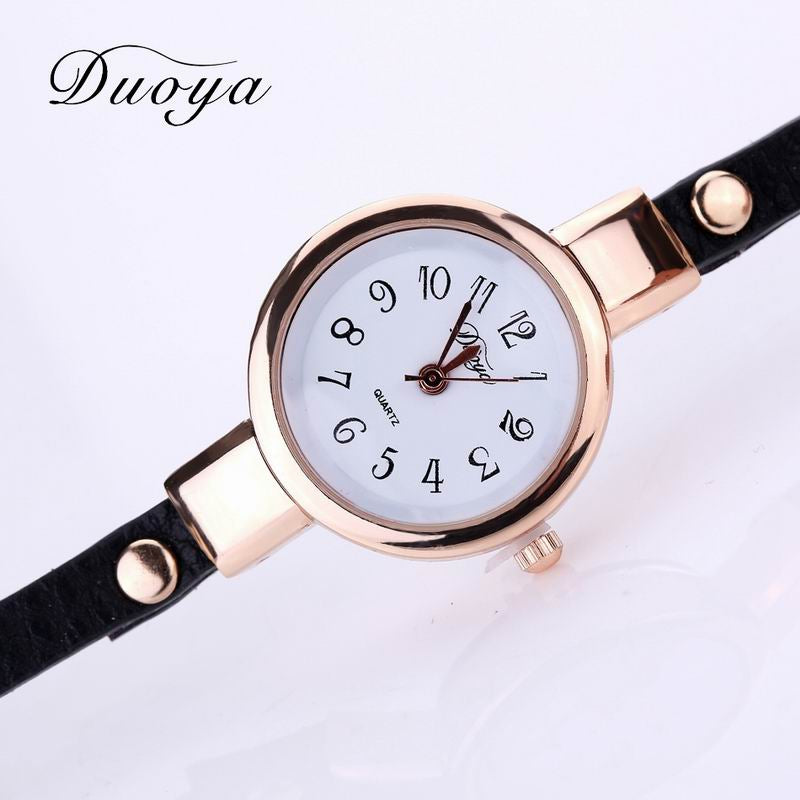 DUOYA D041 Women Wrap Around Leather Quartz Wrist Watch with Diamonds