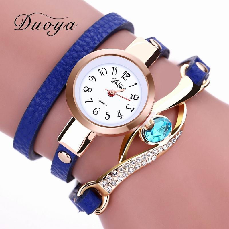 DUOYA D041 Women Wrap Around Leather Quartz Wrist Watch with Diamonds