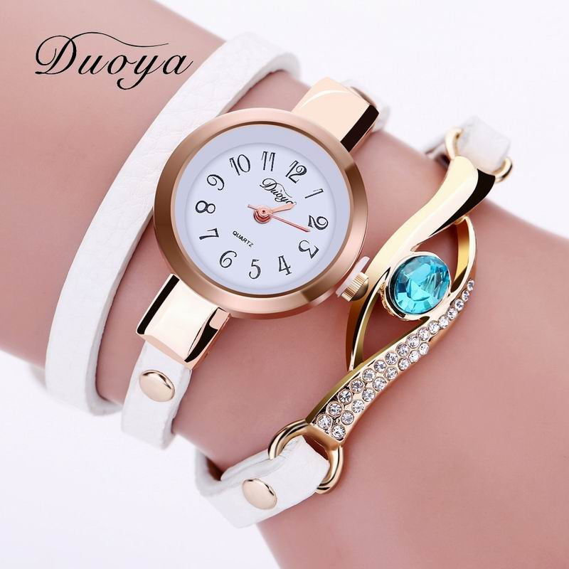 DUOYA D041 Women Wrap Around Leather Quartz Wrist Watch with Diamonds