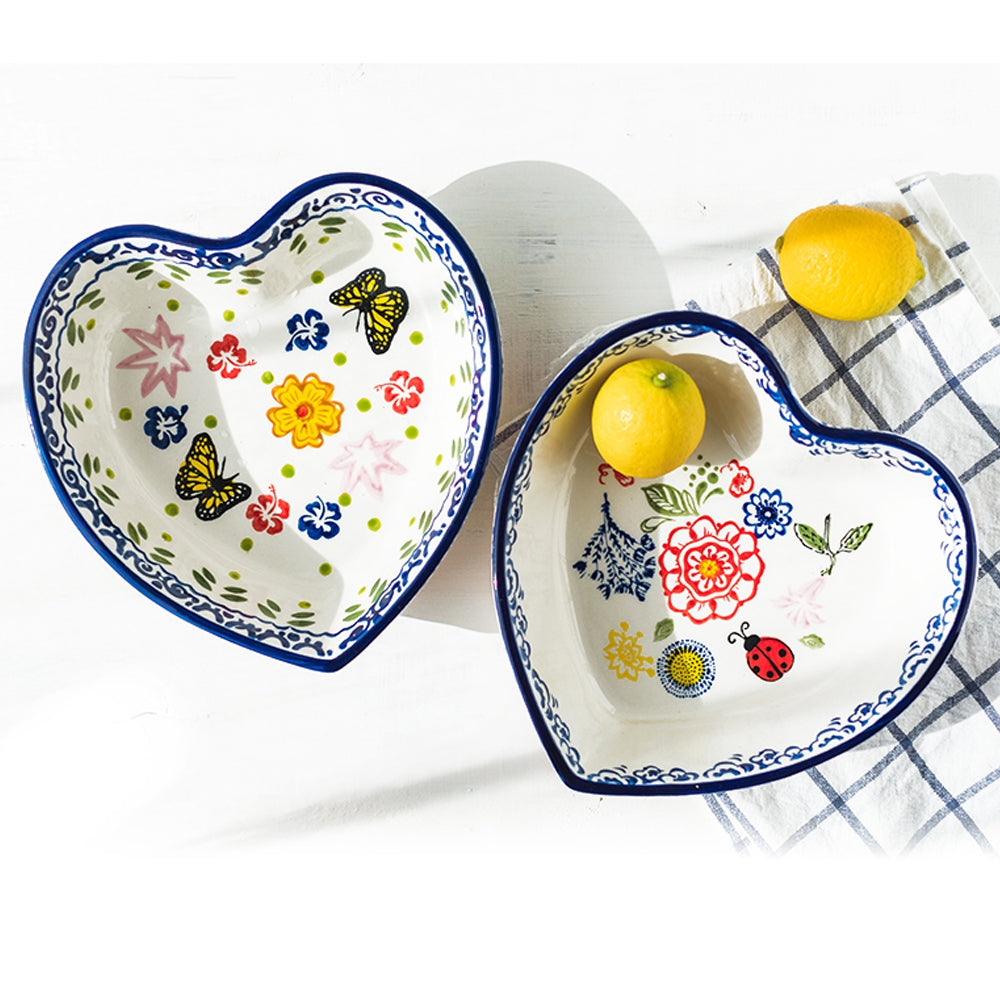 1 Piece Ceramic Heart Pattern Dining Plate