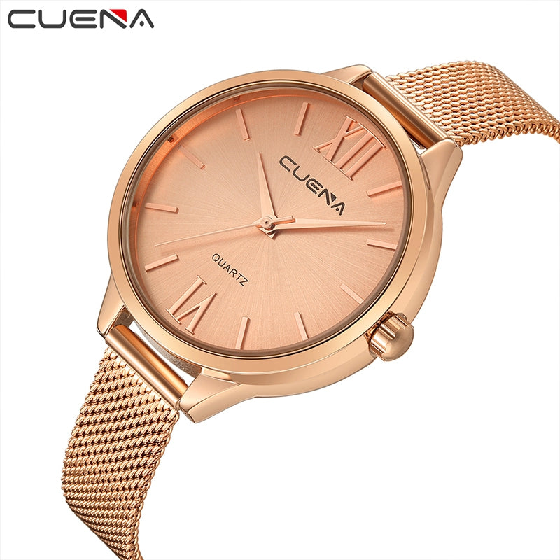 CUENA 6641G Women Luxury Quartz Analog Watch Stainless Steel Band Waterproof Wristwatch