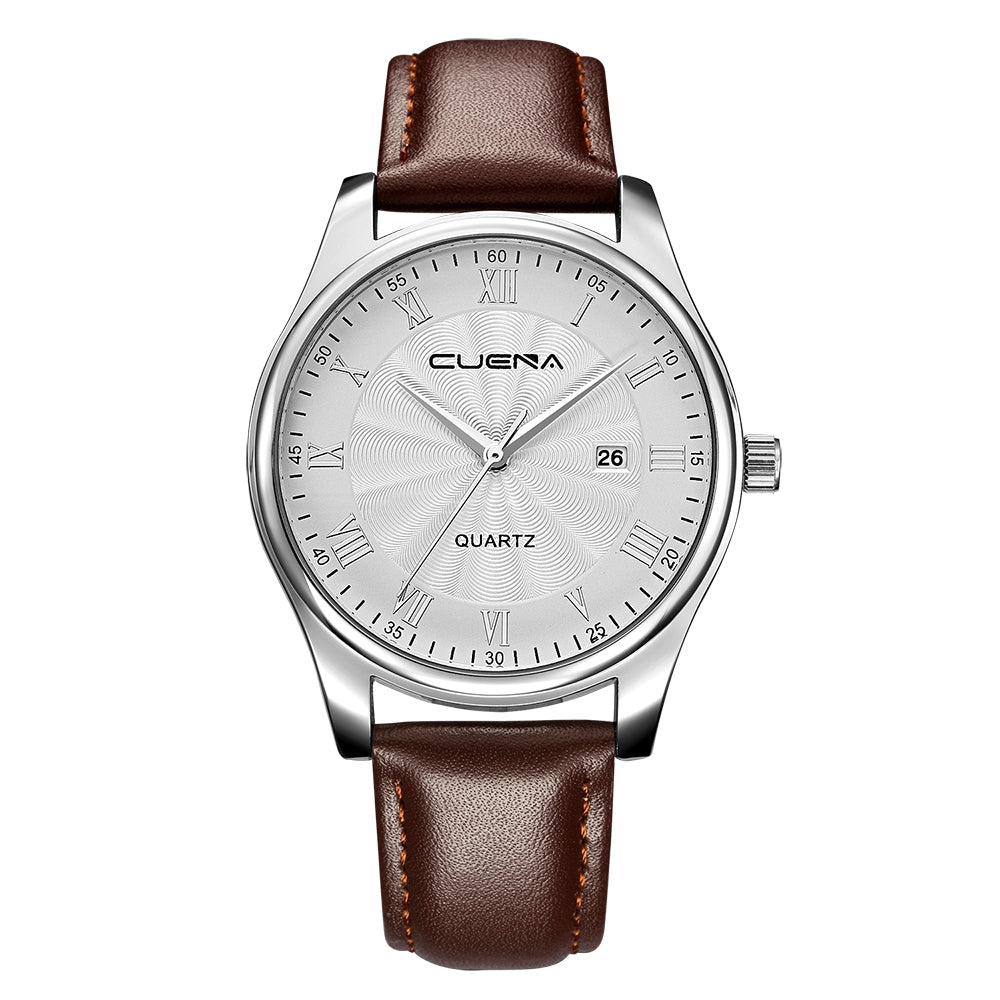 CUENA 6613P Men Genuine Leather Strap Fashion Casual Quartz Wristwatch