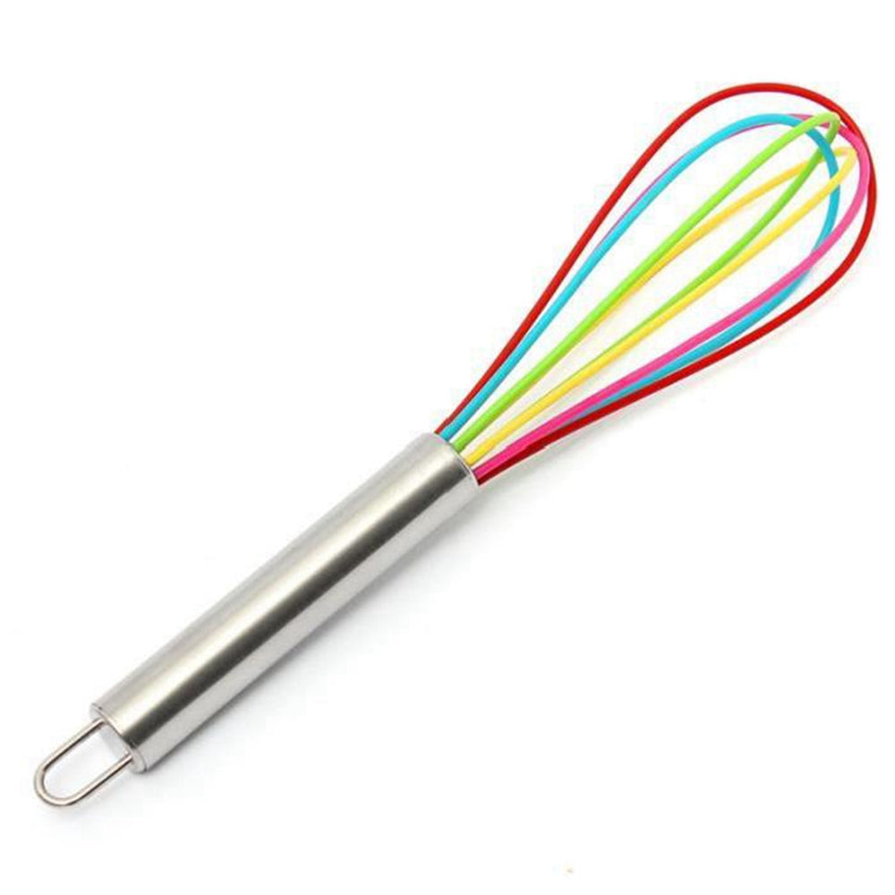 8 Inch Color Stainless Steel Handle Silicone Egg Beater Whisk Mixer Kitchen Tool