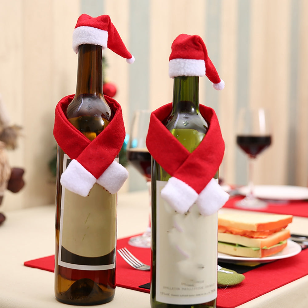 Christmas Cloth Art Scarf Hat Wine Bottle Decoration