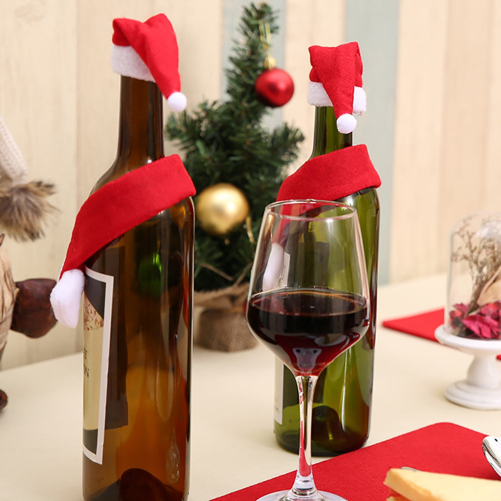 Christmas Cloth Art Scarf Hat Wine Bottle Decoration