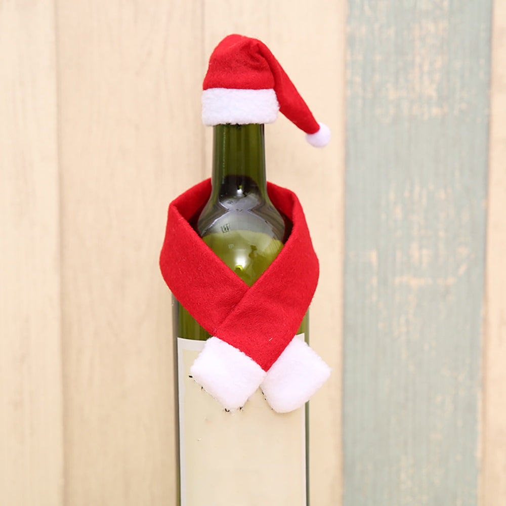 Christmas Cloth Art Scarf Hat Wine Bottle Decoration